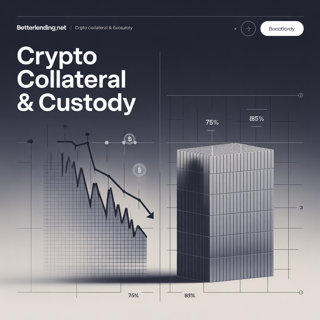 Crypto collateral & custody security visual showing LTV thresholds and liquidation framework for borrowers